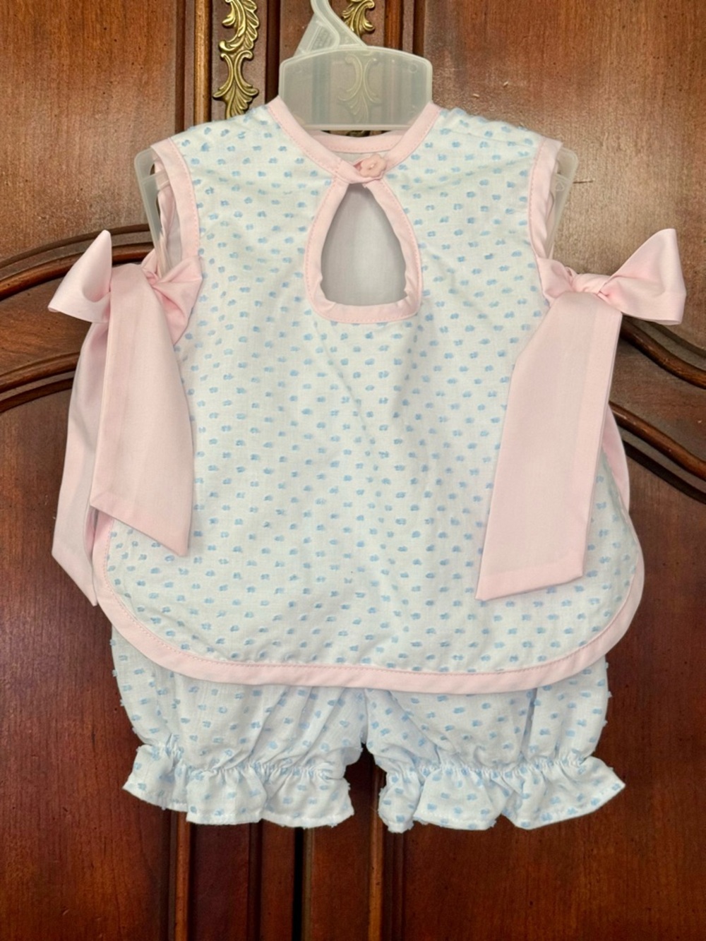 The Beaufort Bonnet Company Pink Blue Swiss Dot Bloomer Set 6-12M TBBC - Picture 6 of 10